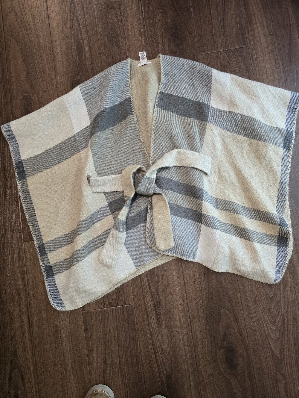 Maurices Cream and Gray Striped Knit Wrap with Tie Belt